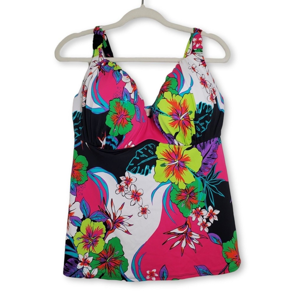 Lane Bryant Women's Swim Tank Top Size 38H Adjustable Straps Floral Built in Bra